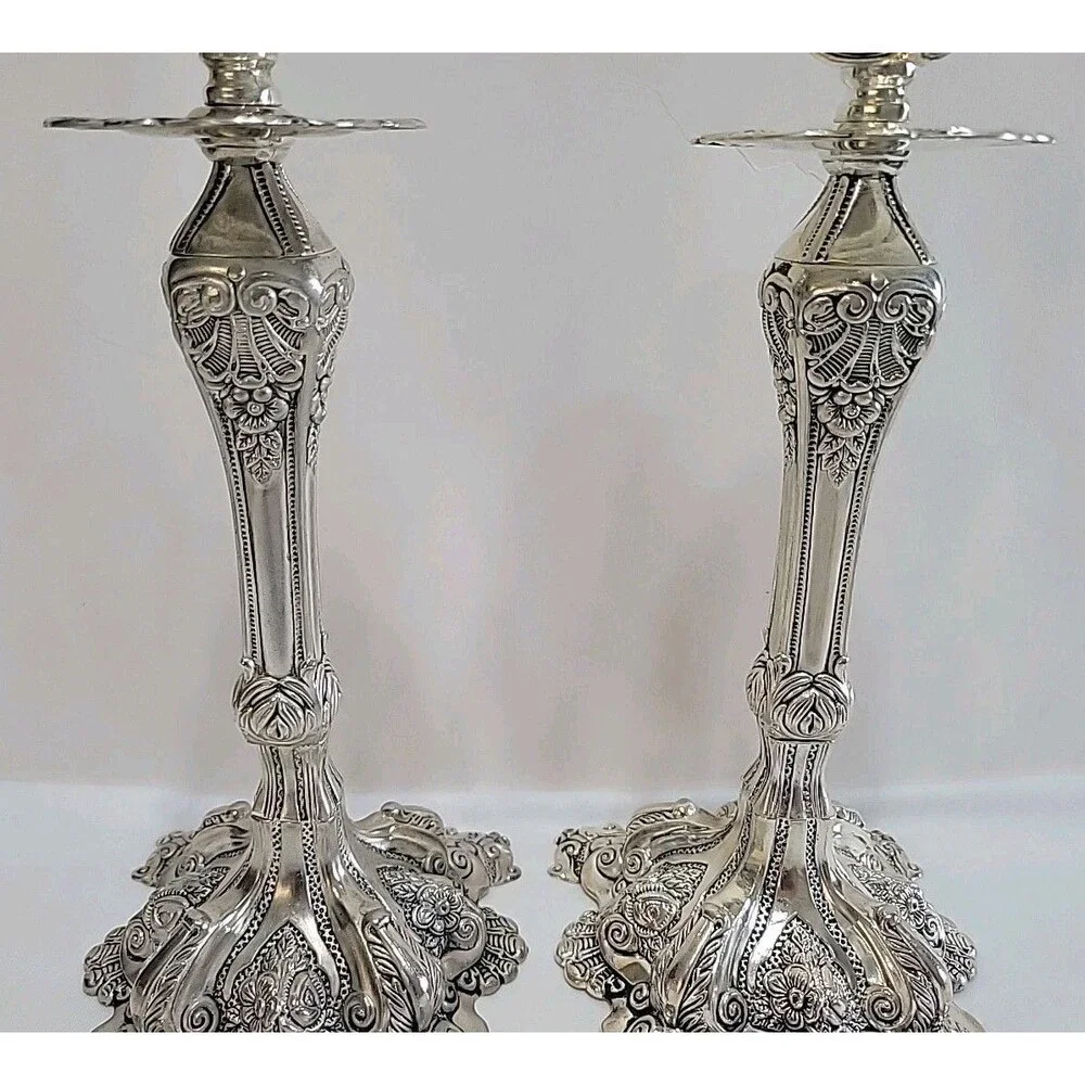 2 Vintage Godinger BAROQUE Style Ornate Silver-Plated 11.5
